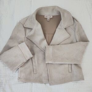Philosophy faux leather cropped sandstone jacket.